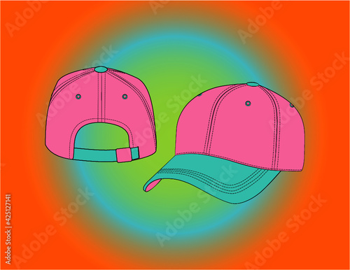 Customizable Fashion Baseball Cap Vector Illustration, Baseball Cap Hat OutLine Template, Vector Clip Art Template, Baseball Hat Outline Template, Fashion Hat Flats Sketch, Fashion Technical Flat Temp