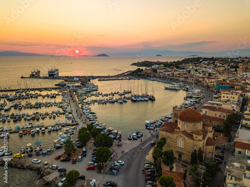 Bild auf Leinwand Aerial view of marina and port on Egina island