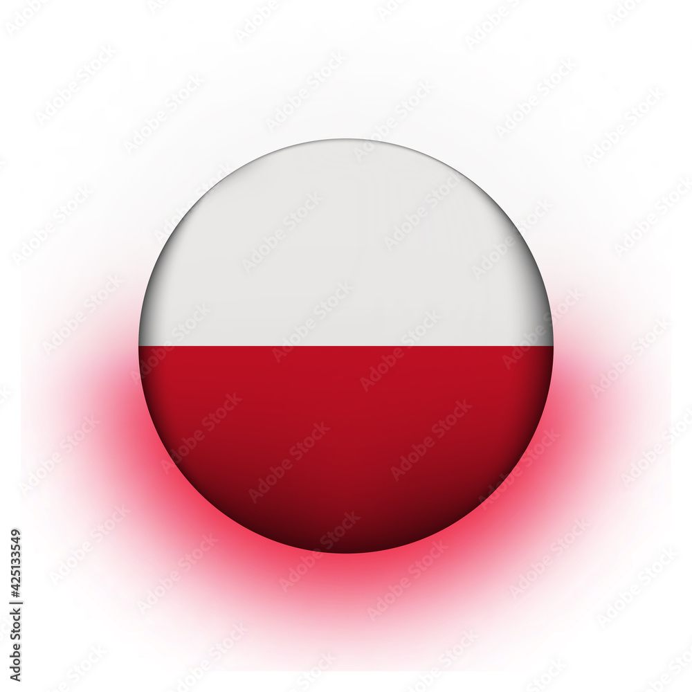 Glass light ball with flag of Poland. Round sphere, template icon. Polish national symbol. Glossy realistic ball, 3D abstract vector illustration highlighted on a white background. Big bubble
