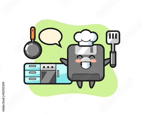 floppy disk character illustration as a chef is cooking