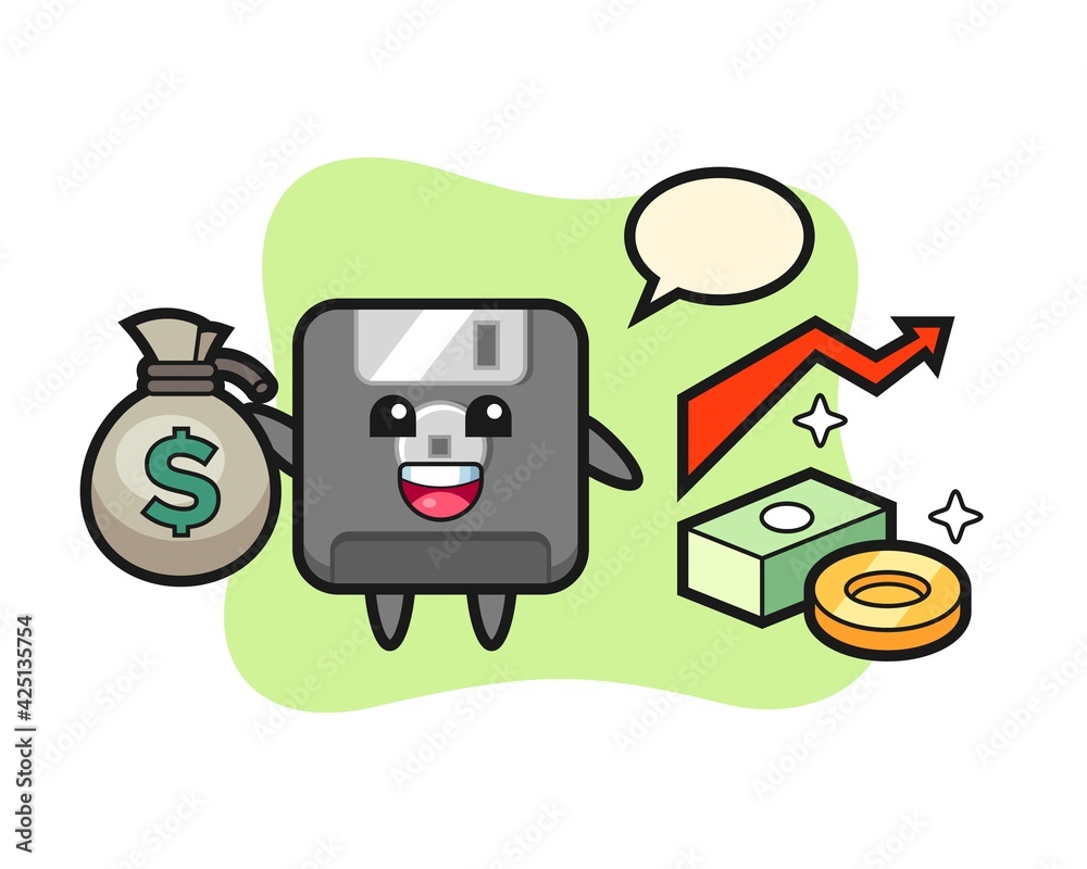 floppy disk illustration cartoon holding money sack floppy disk illustration cartoon holding money sack