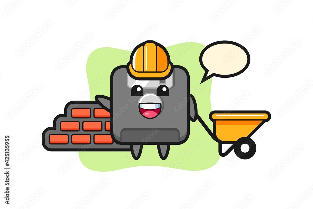 Cartoon character of floppy disk as a builder