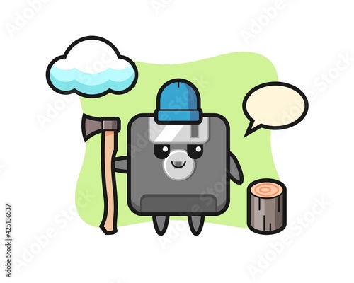 Character cartoon of floppy disk as a woodcutter