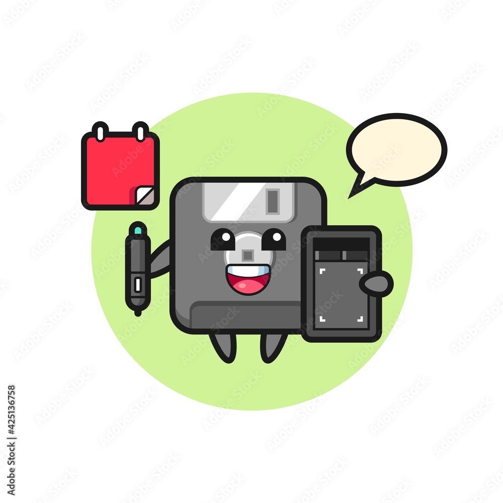 Illustration of floppy disk mascot as a graphic designer Illustration of floppy disk mascot as a graphic designer