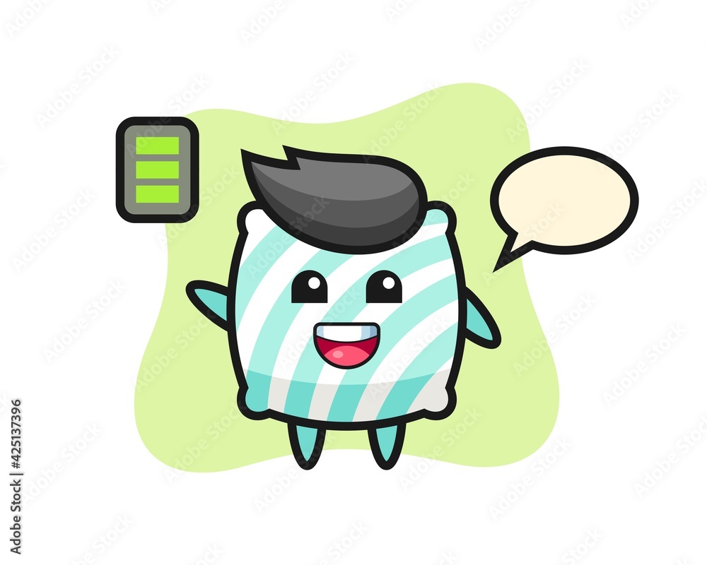 pillow mascot character with energetic gesture