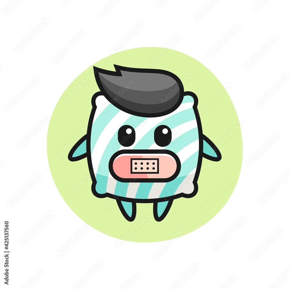 Cartoon Illustration of pillow with tape on mouth Cartoon Illustration of pillow with tape on mouth