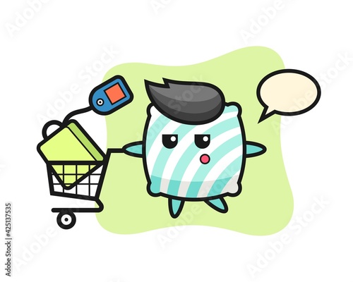 pillow illustration cartoon with a shopping cart