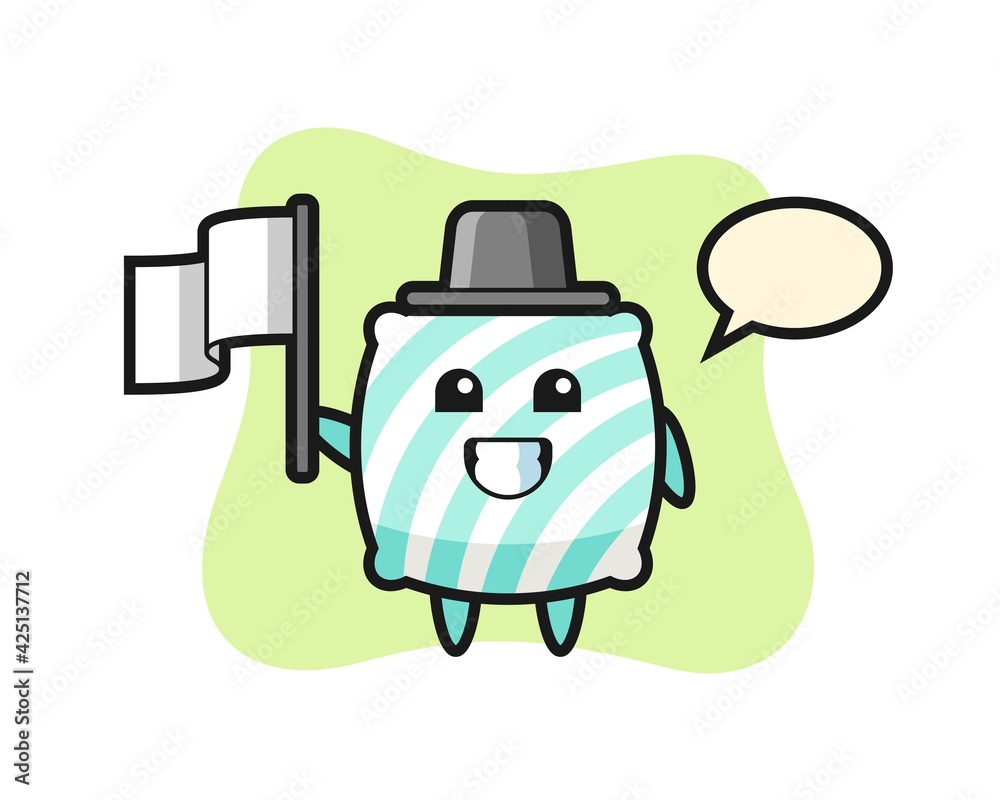 Cartoon character of pillow holding a flag Cartoon character of pillow holding a flag