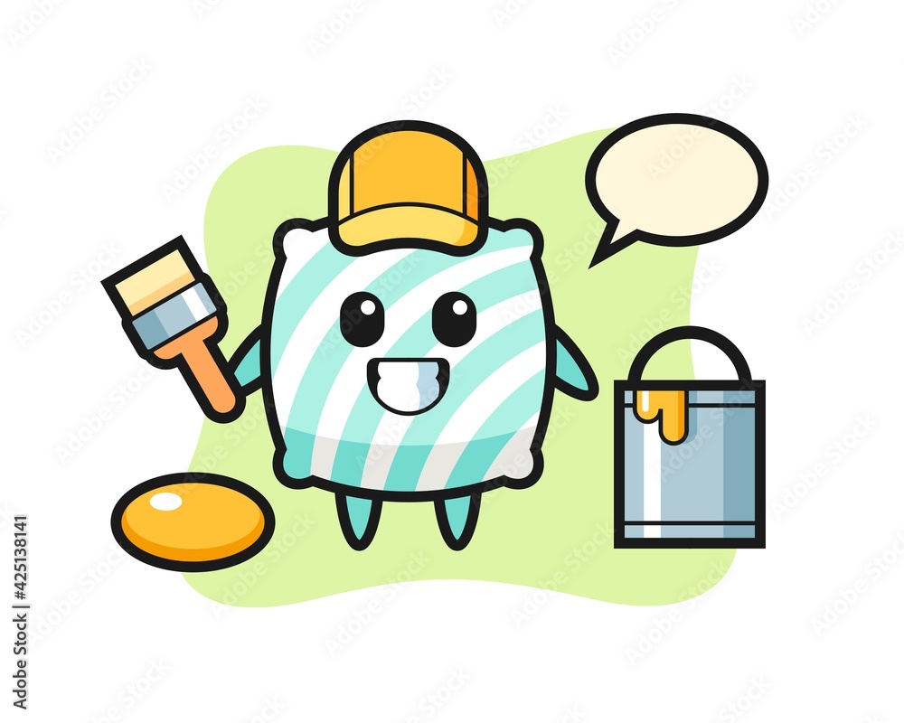 Character Illustration of pillow as a painter Character Illustration of pillow as a painter