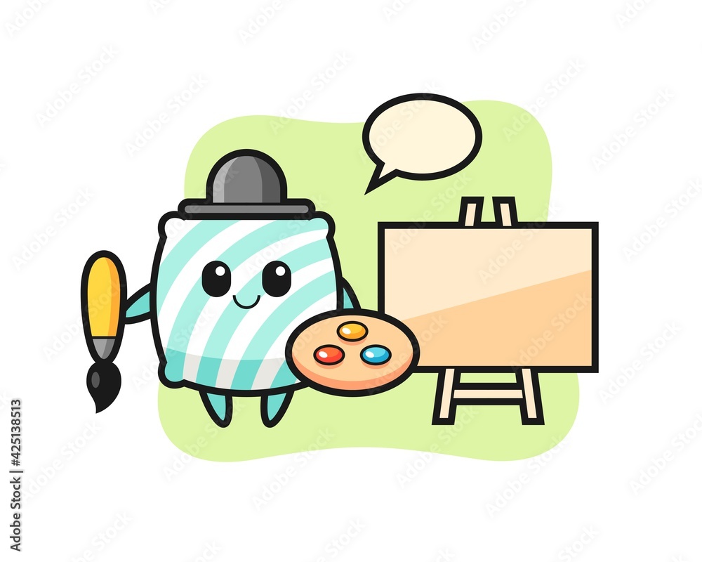 Illustration of pillow mascot as a painter Illustration of pillow mascot as a painter