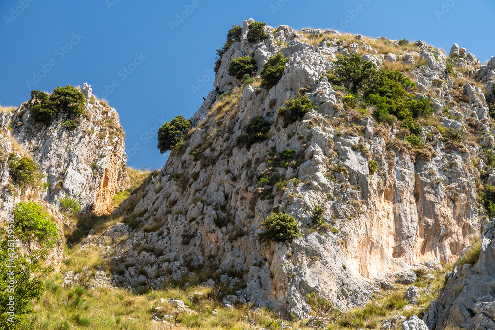 View of Rocca del Crasto near Alcara Li Fusi town in the Nebrodi Park, Sicily View of Rocca del Crasto near Alcara Li Fusi town in the Nebrodi Park, Sicily