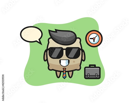 Cartoon mascot of sack as a businessman