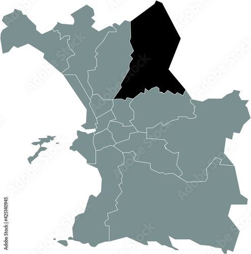 Black location map of the Marseillais 13th Arrondissement (Château Gombert, La Croix-Rouge, Malpassé, Les Médecins, Les Mourets, Les Olives, Palama, La Rose, Saint-Jérôme, Saint-Just, Saint-Mitre) ins photo