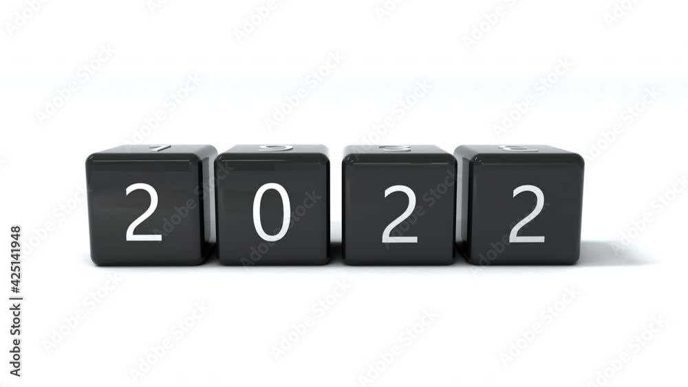 2021 to 2022 new year concept transition with black cubes or blocks on white background. Change calendar. Minimalist style counter. Animation 3d 2021 to 2022 new year concept transition with black cubes or blocks on white background. Change calendar. Minimalist style counter. Animation 3d