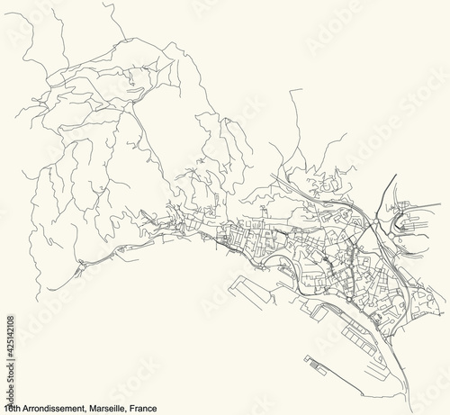 Tableau sur toile Black simple detailed street roads map on vintage beige background of the quarte