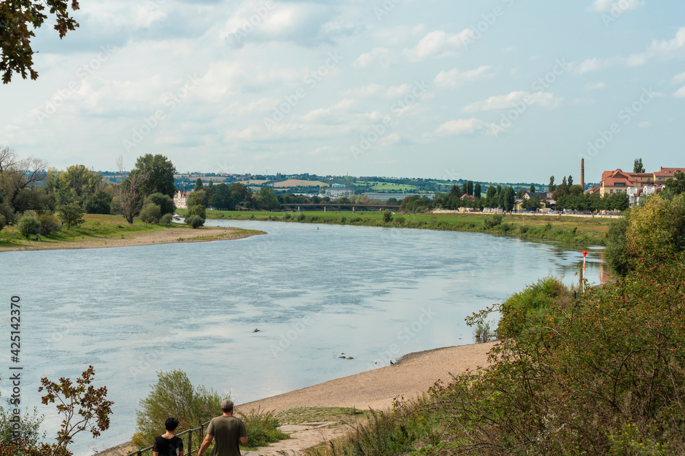 Elbe River in Dresden city with greenery around it from both sides