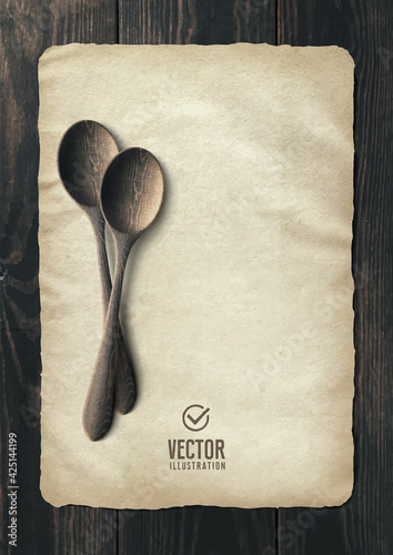 Wooden spoon and fork. Vector Illustration