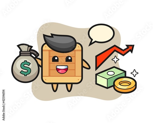 wooden box illustration cartoon holding money sack