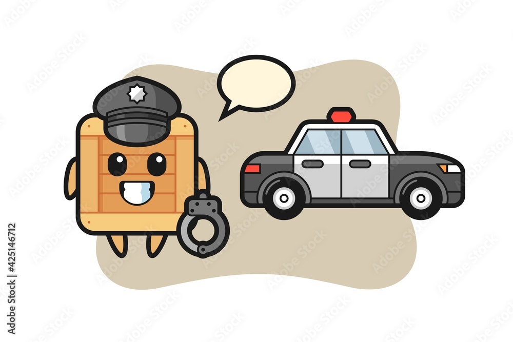 Cartoon mascot of wooden box as a police Cartoon mascot of wooden box as a police