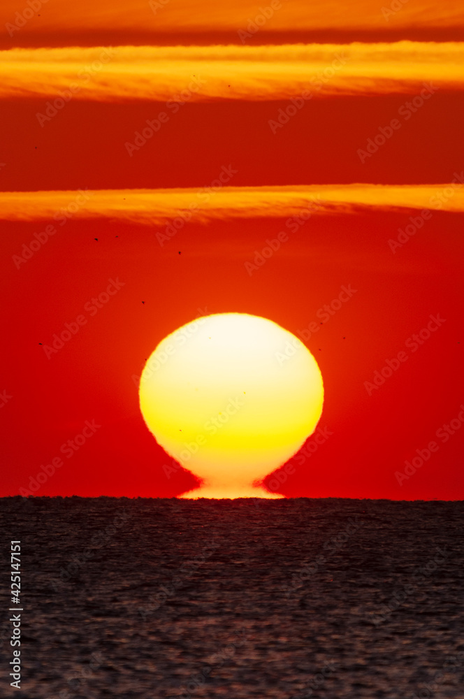 Beautiful sunset on the ocean. orange sky California, April 2021 Beautiful sunset on the ocean. orange sky California, April 2021