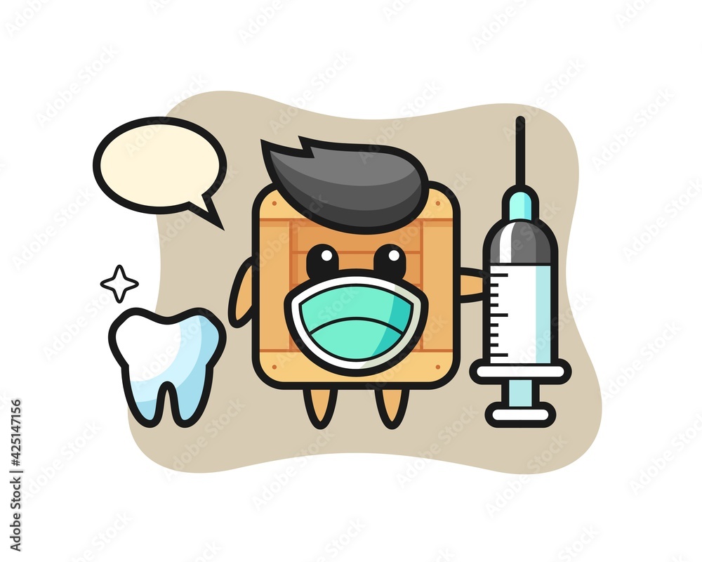 Mascot character of wooden box as a dentist Mascot character of wooden box as a dentist