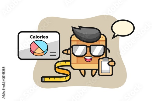 Illustration of wooden box mascot as a dietitian