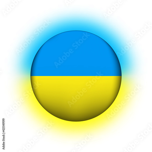 Glass light ball with flag of Ukraine. Round sphere, template icon. Ukrainian national symbol. Glossy realistic ball, 3D abstract vector illustration highlighted on a white background. Big bubble
