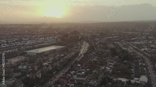 Wallpaper Mural Sunrise aerial of commuter traffic travelling along the Bath Road in South Bristol, UK Torontodigital.ca