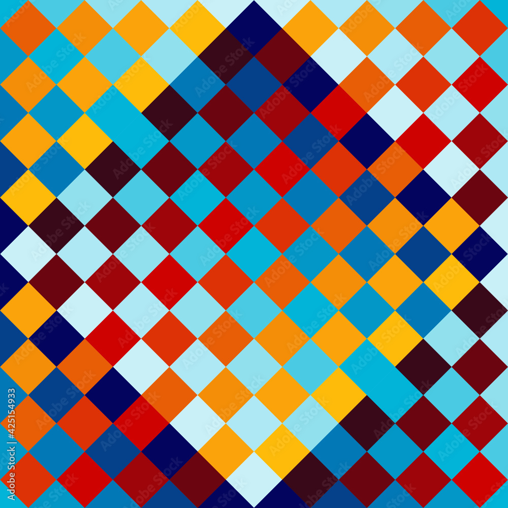 Patrón abstracto de cuadrados en colores fríos y cálidos con efecto degradado