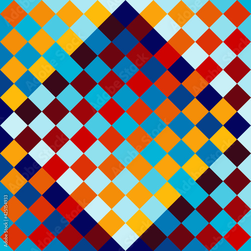 Patrón abstracto de cuadrados en colores fríos y cálidos con efecto degradado