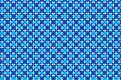 Patrón textil de cuadros en dos tonos de azul sobre fondo blanco