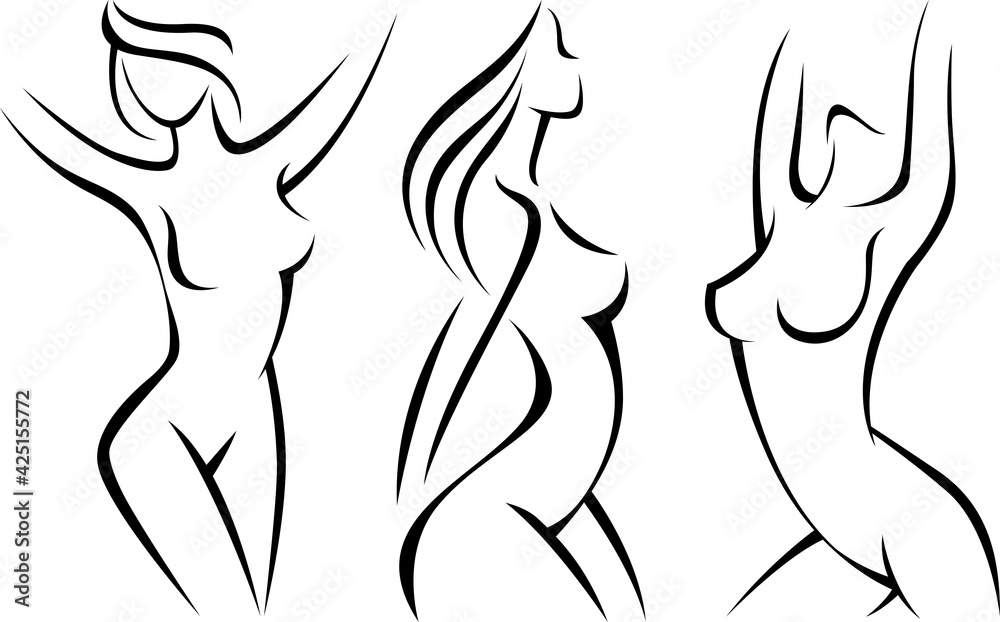 Set of female silhouettes in the style of a pencil drawing vector illustration Set of female silhouettes in the style of a pencil drawing vector illustration