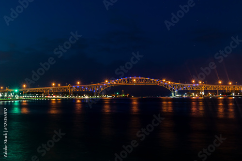 Blue Water Bridge At Night Lights Up The St. Clair River Waterfront © PaulMassiePhoto