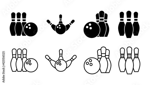 Bowling icon set. bowling ball and pin icon. bowling pins
