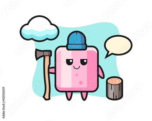 Character cartoon of marshmallow as a woodcutter