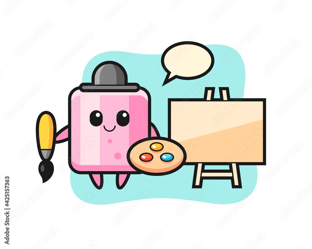 Illustration of marshmallow mascot as a painter Illustration of marshmallow mascot as a painter