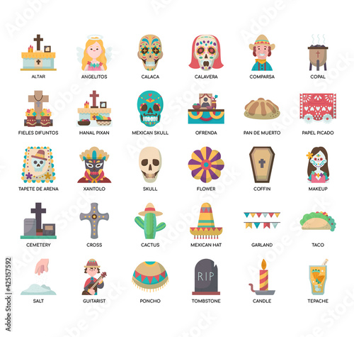Set of day of the dead thin line and pixel perfect icons for any web and app project. photo