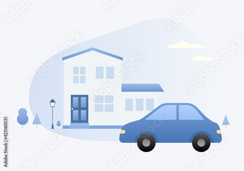 Vector illustration of house and car. © 지은 이
