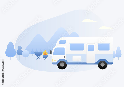 Vector illustration of camping caravan.