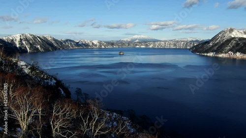 摩周湖の冬景色ドローン映像