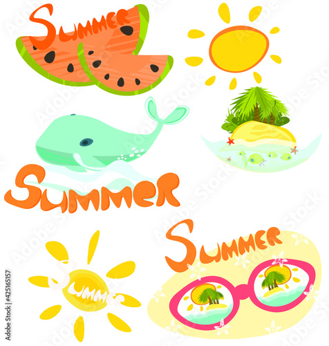 Several summer vectors for flyers, cards, prints.