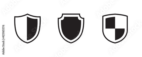 Shield, protect, defend, safeguard, guard icon set. Vector graphic illustration. Suitable for website design, logo, app, template, and ui.  