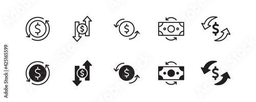 Money transfer icon set. Vector graphic illustration. Suitable for website design, logo, app, template, and ui. 