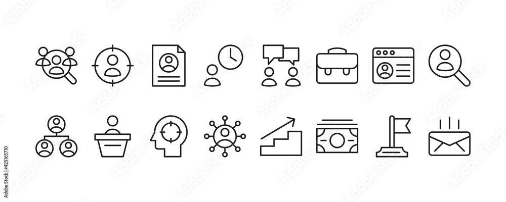 Head hunting icon set. Vector graphic illustration. Suitable for website design, logo, app, template, and ui.
