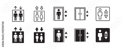 Elevator sign. Elevator, lift icon set. Vector graphic illustration. Suitable for website design, logo, app, template, and ui.  photo