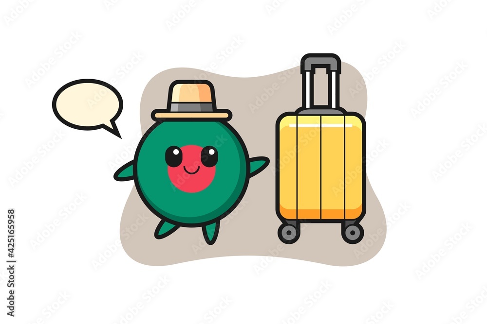bangladesh flag badge cartoon illustration with luggage on vacation bangladesh flag badge cartoon illustration with luggage on vacation