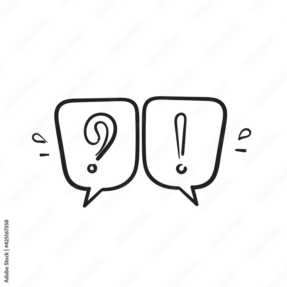 Obraz premium hand drawn doodle bubble speech with mark symbol for FAQ, questions and answers icon isolated