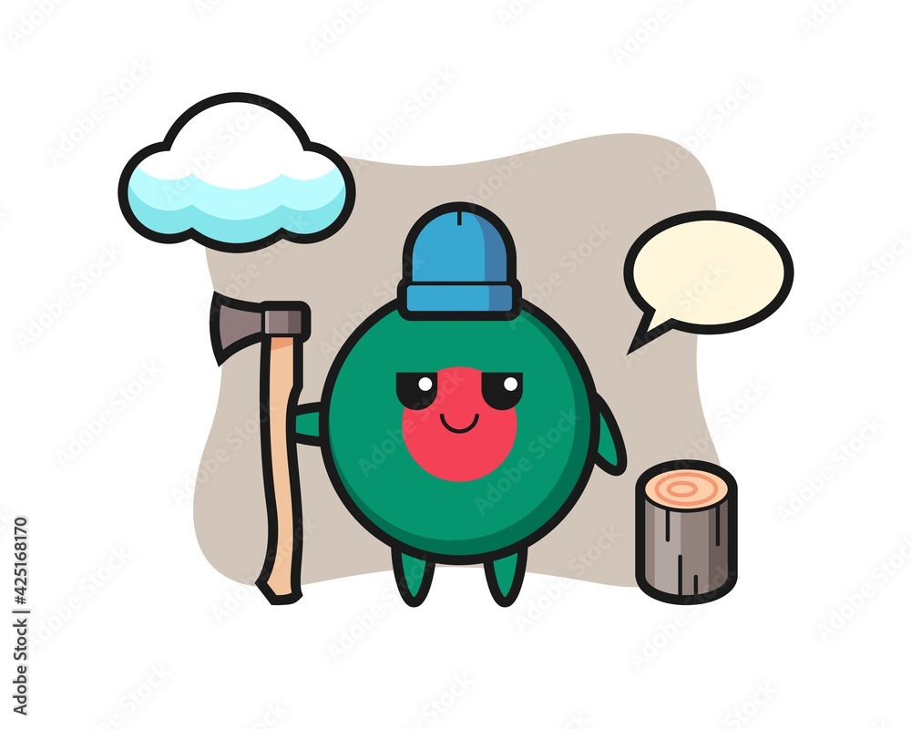 Character cartoon of bangladesh flag badge as a woodcutter Character cartoon of bangladesh flag badge as a woodcutter