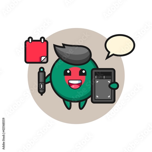 Illustration of bangladesh flag badge mascot as a graphic designer
