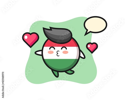 hungary flag badge character cartoon with kissing gesture
